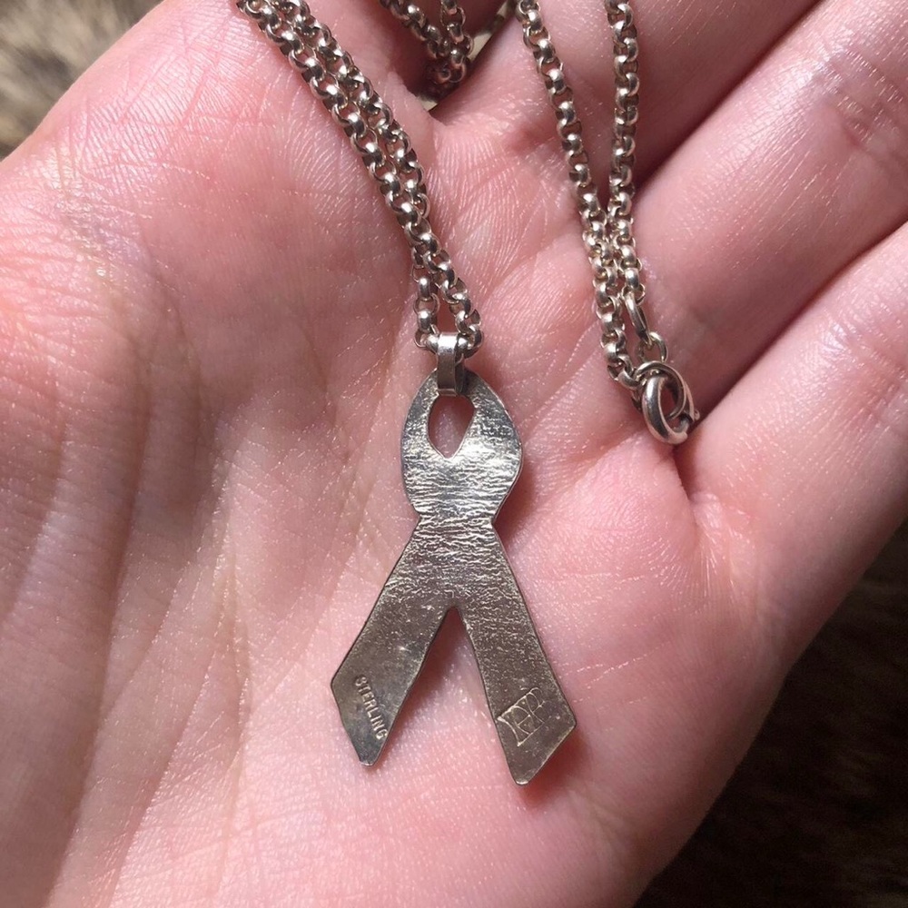 Sterling silver signed breast cancer awareness necklace - Picture 3 of 4